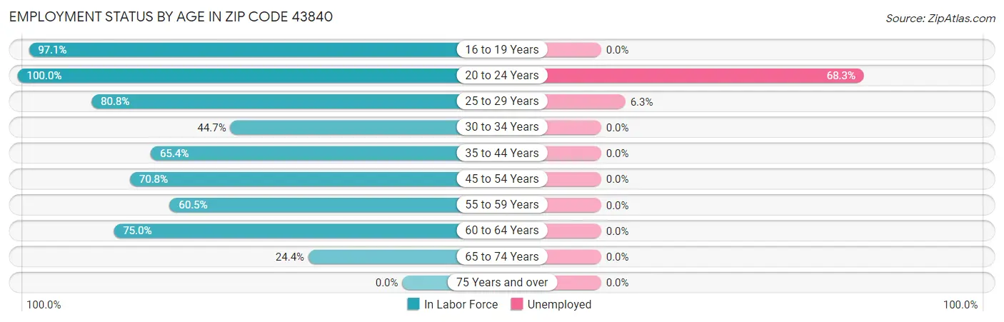 Employment Status by Age in Zip Code 43840