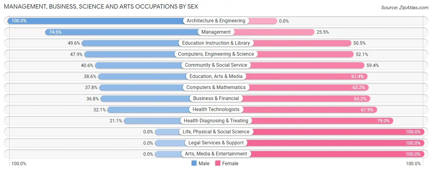 Management, Business, Science and Arts Occupations by Sex in Zip Code 43906