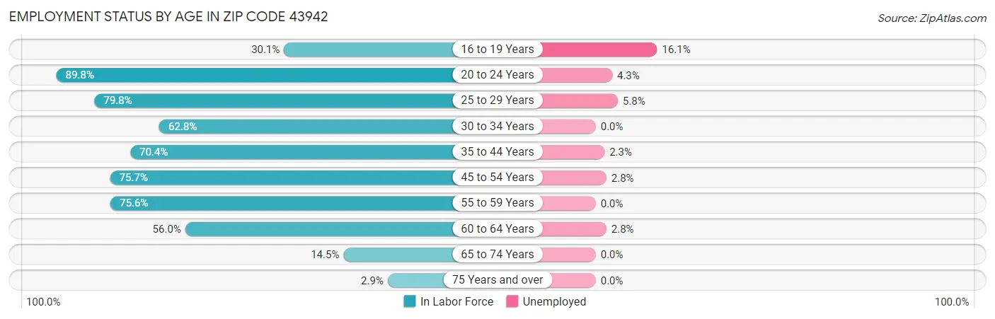 Employment Status by Age in Zip Code 43942