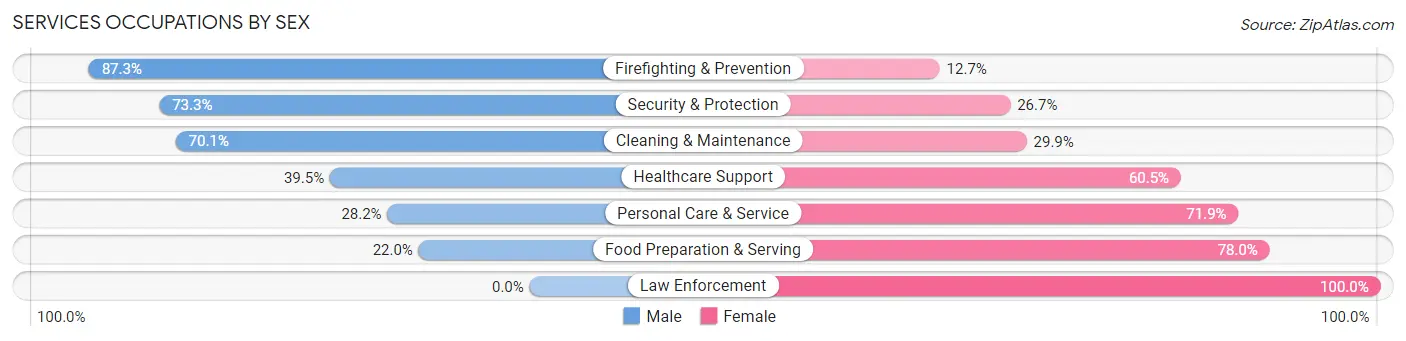 Services Occupations by Sex in Zip Code 44023