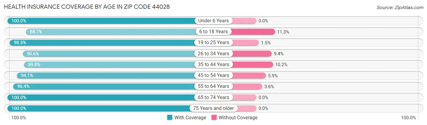 Health Insurance Coverage by Age in Zip Code 44028