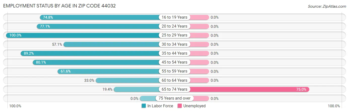 Employment Status by Age in Zip Code 44032