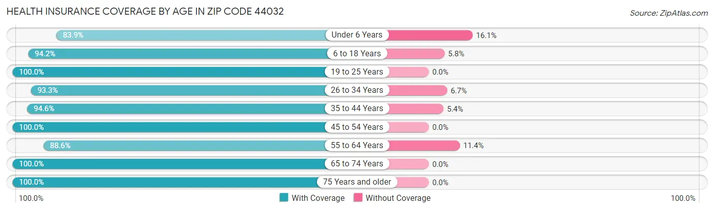 Health Insurance Coverage by Age in Zip Code 44032