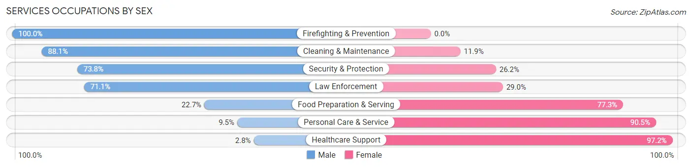 Services Occupations by Sex in Zip Code 44044