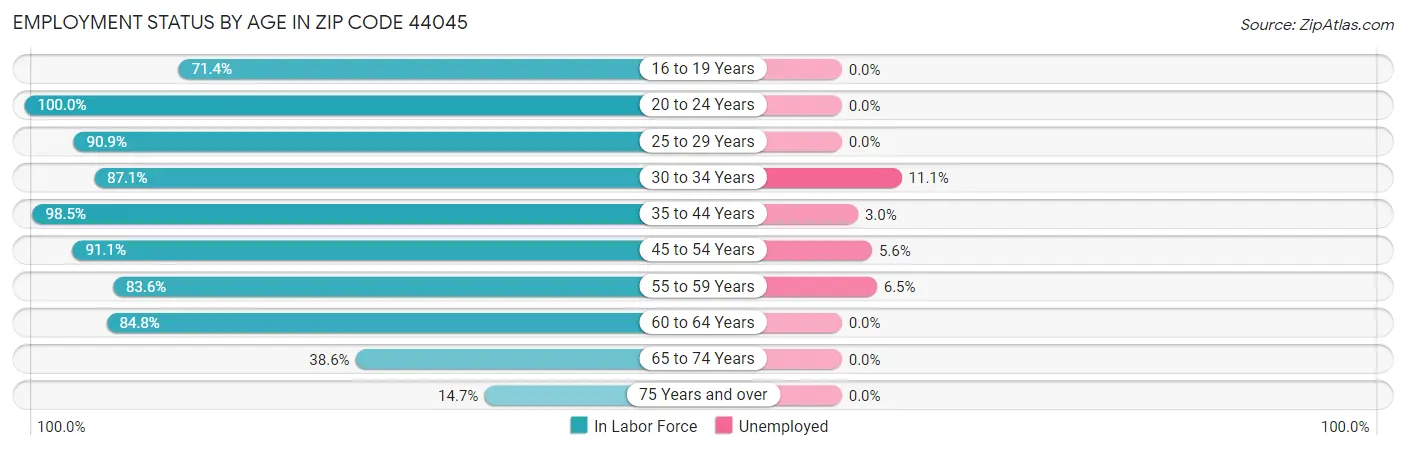 Employment Status by Age in Zip Code 44045