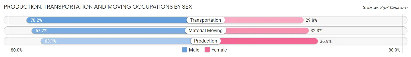 Production, Transportation and Moving Occupations by Sex in Zip Code 44054