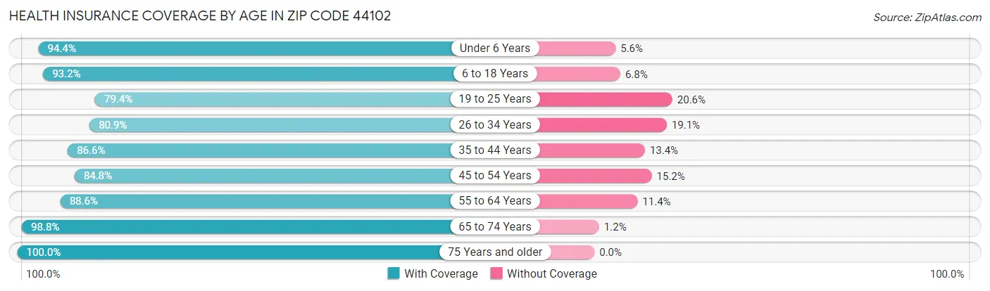 Health Insurance Coverage by Age in Zip Code 44102