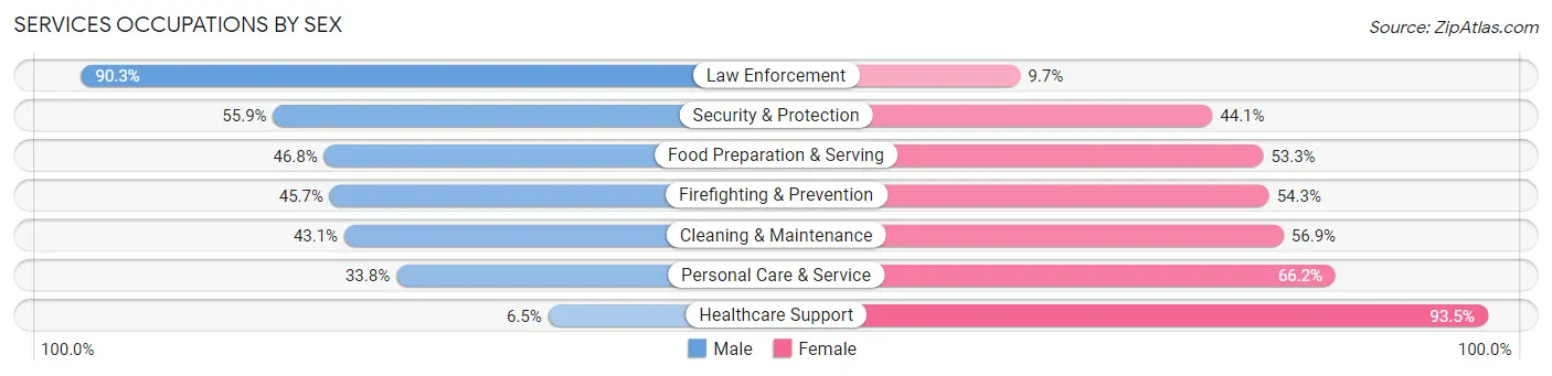 Services Occupations by Sex in Zip Code 44102