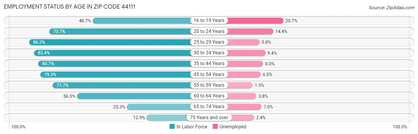 Employment Status by Age in Zip Code 44111