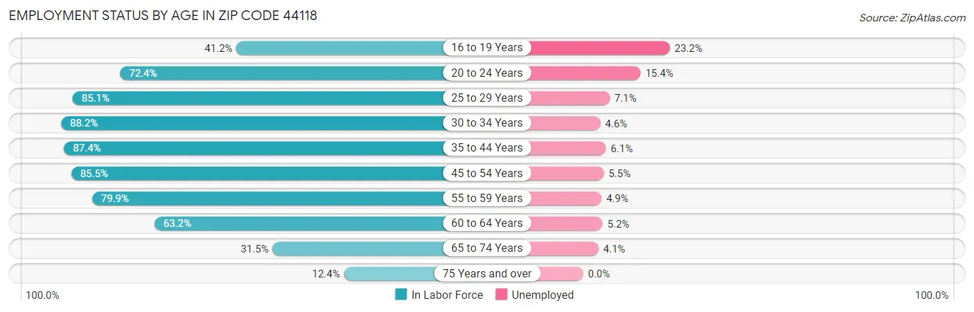 Employment Status by Age in Zip Code 44118