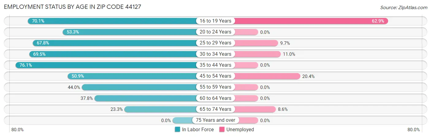 Employment Status by Age in Zip Code 44127