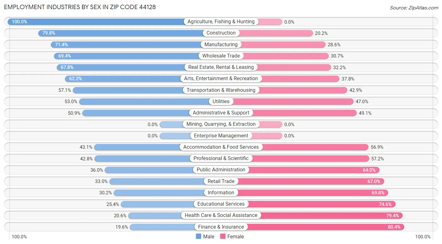 Employment Industries by Sex in Zip Code 44128