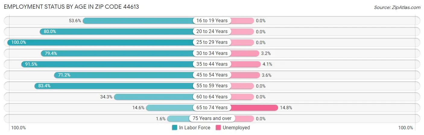 Employment Status by Age in Zip Code 44613