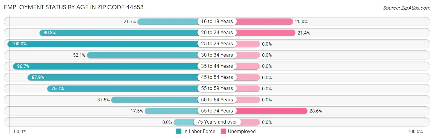 Employment Status by Age in Zip Code 44653