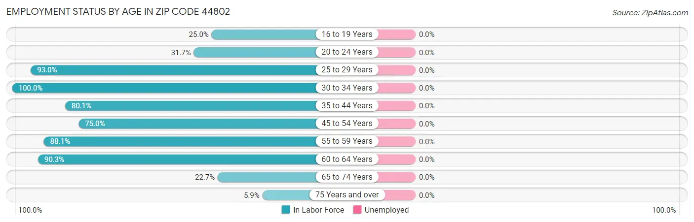 Employment Status by Age in Zip Code 44802