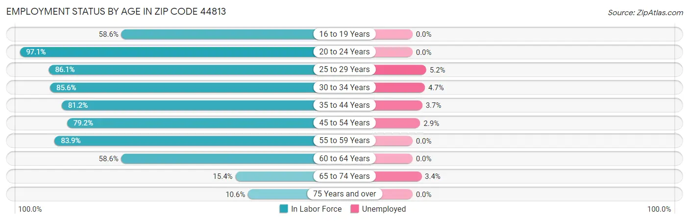 Employment Status by Age in Zip Code 44813