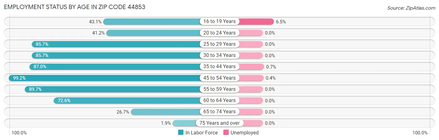 Employment Status by Age in Zip Code 44853