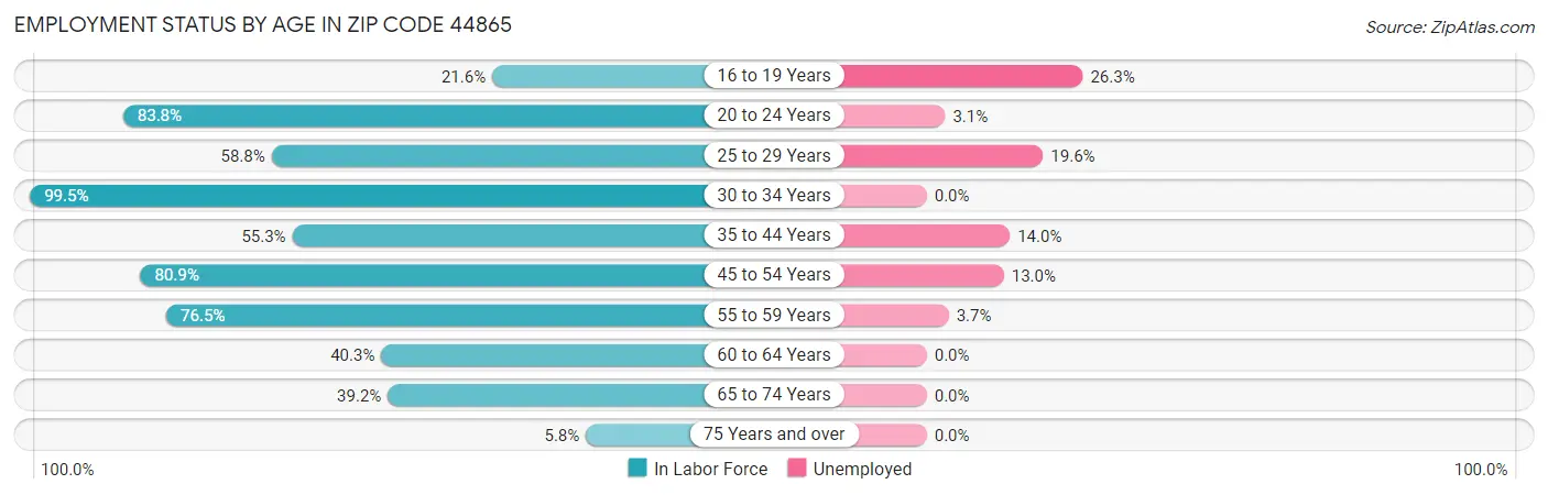 Employment Status by Age in Zip Code 44865