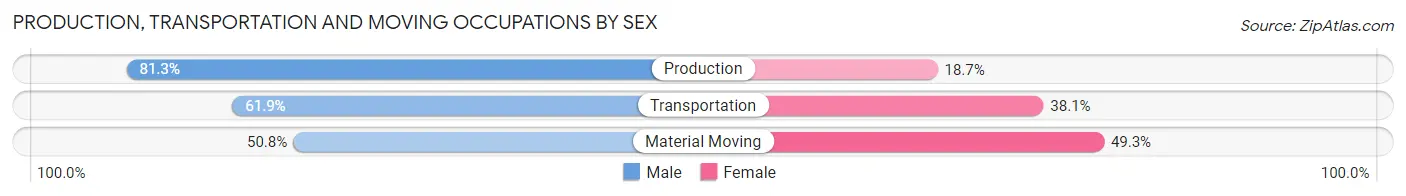 Production, Transportation and Moving Occupations by Sex in Zip Code 44865