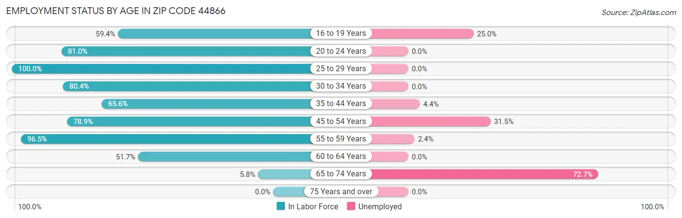 Employment Status by Age in Zip Code 44866
