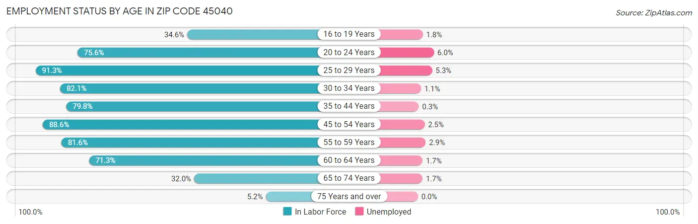 Employment Status by Age in Zip Code 45040