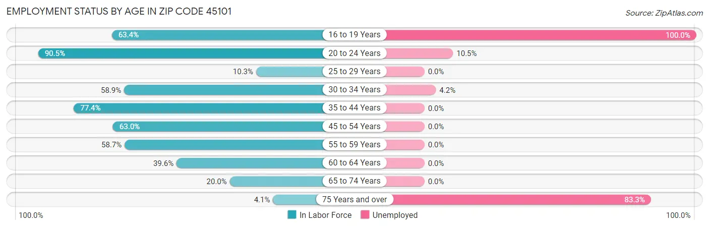 Employment Status by Age in Zip Code 45101
