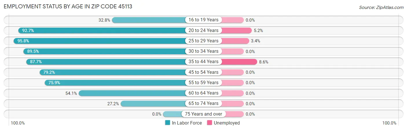 Employment Status by Age in Zip Code 45113