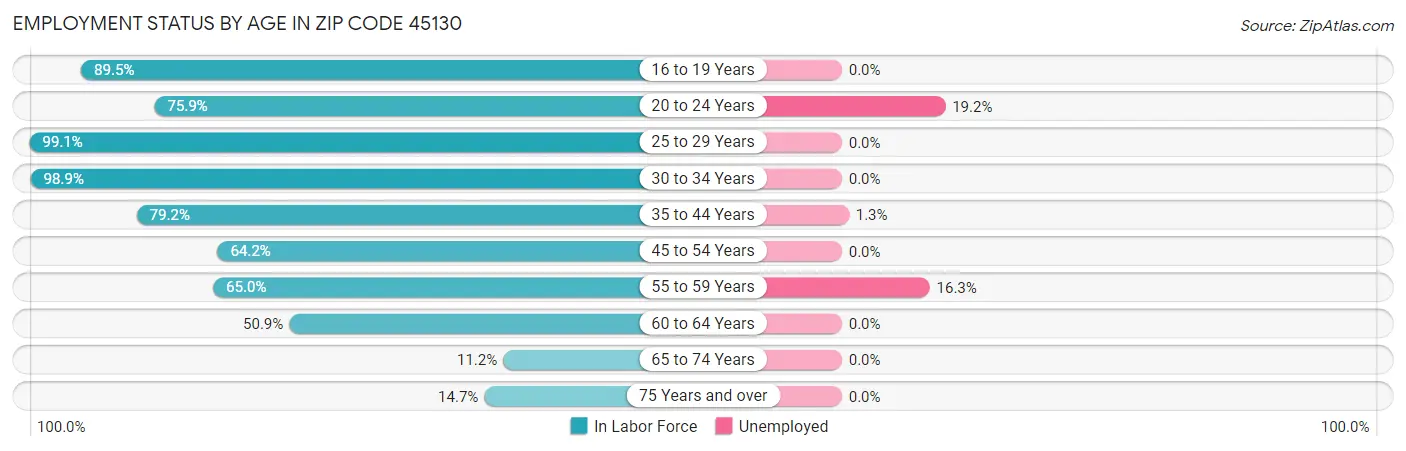 Employment Status by Age in Zip Code 45130