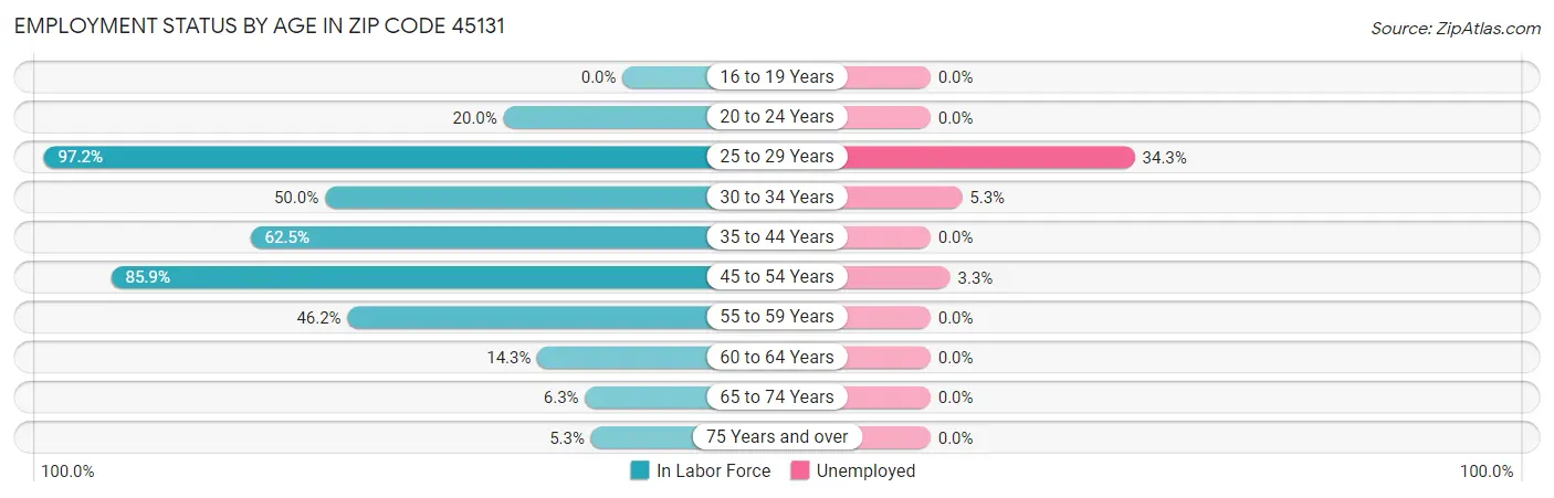 Employment Status by Age in Zip Code 45131