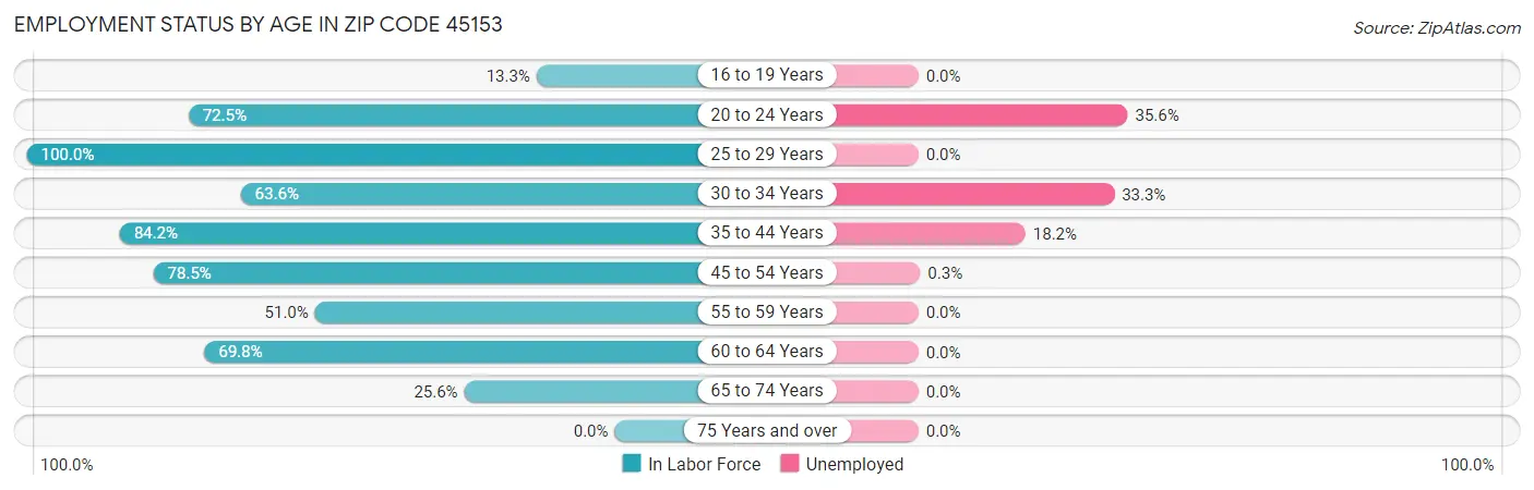 Employment Status by Age in Zip Code 45153