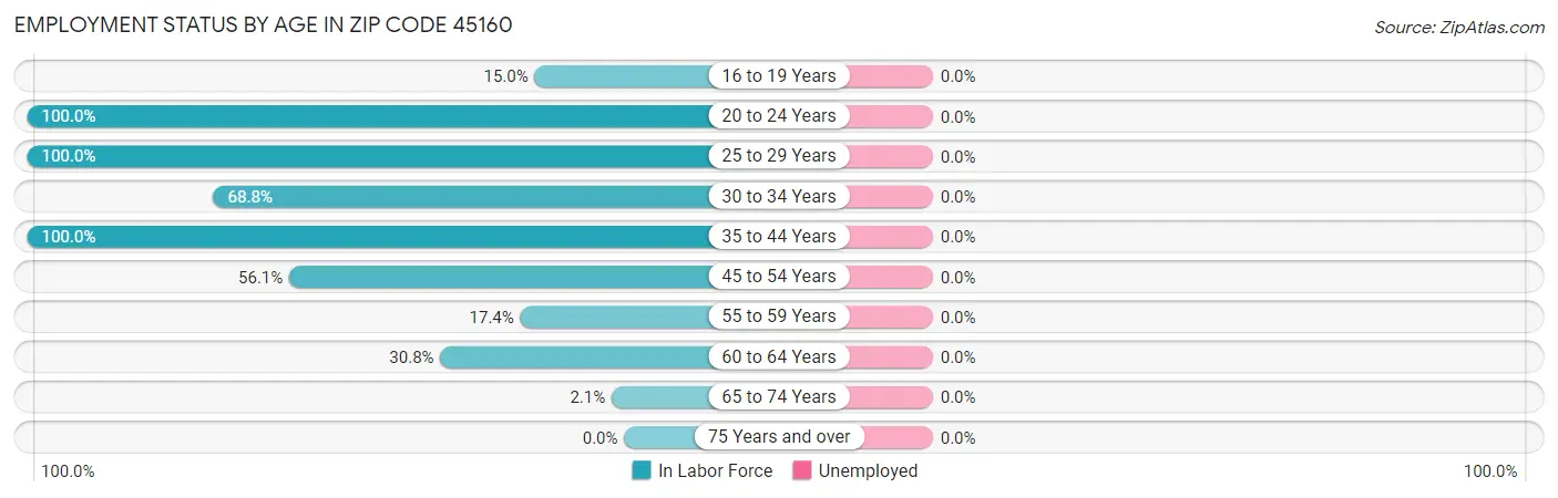 Employment Status by Age in Zip Code 45160