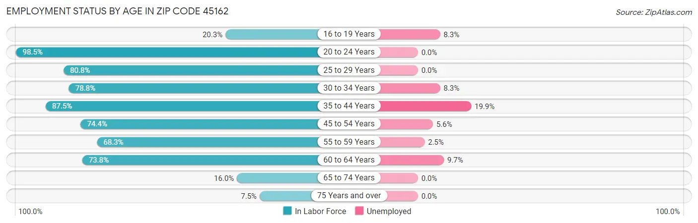 Employment Status by Age in Zip Code 45162