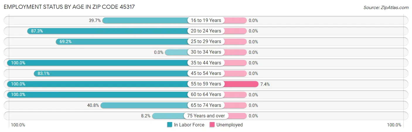 Employment Status by Age in Zip Code 45317