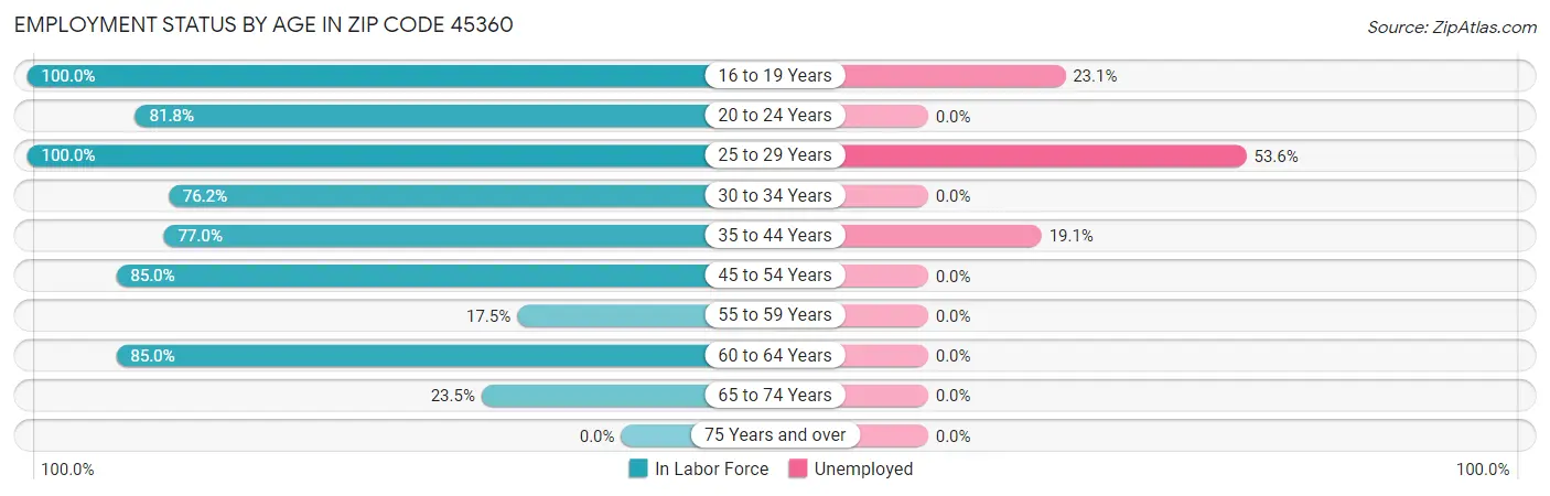 Employment Status by Age in Zip Code 45360