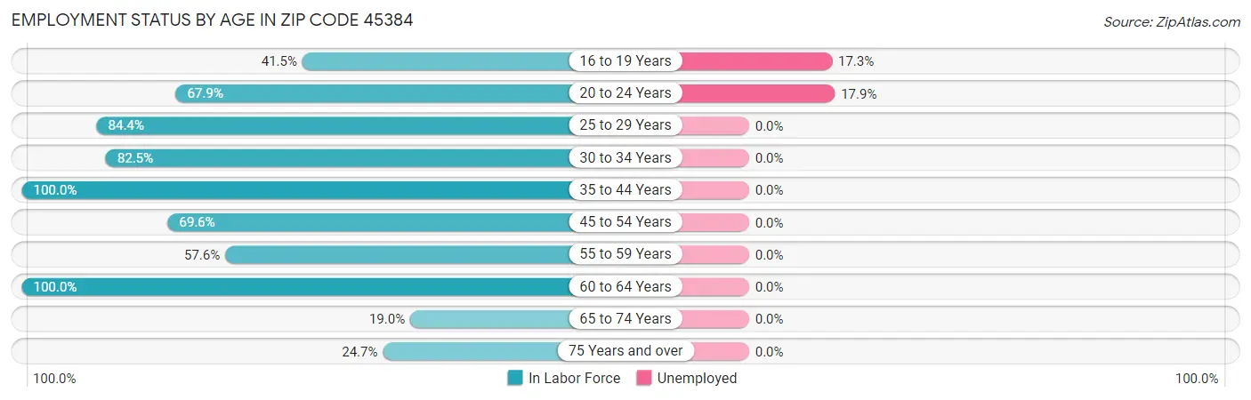 Employment Status by Age in Zip Code 45384