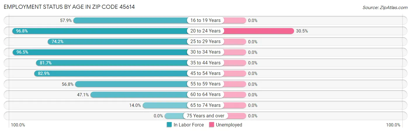 Employment Status by Age in Zip Code 45614