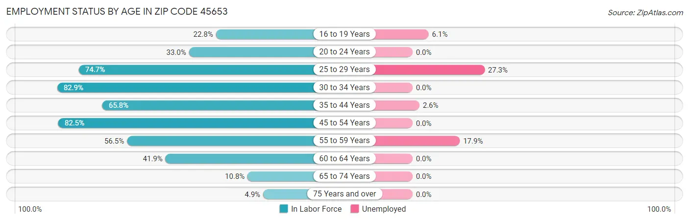 Employment Status by Age in Zip Code 45653