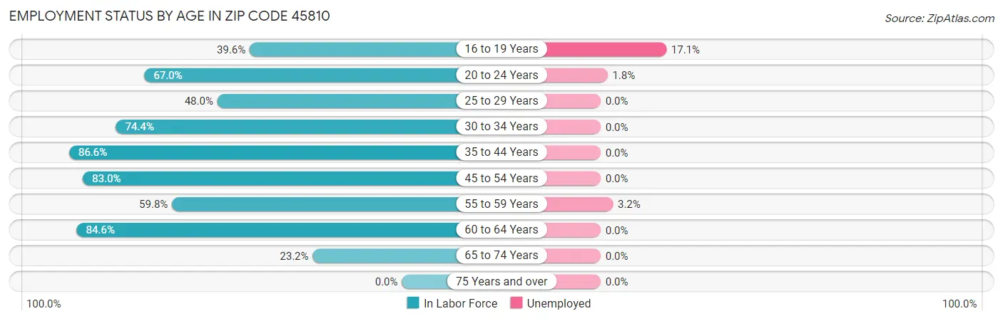 Employment Status by Age in Zip Code 45810