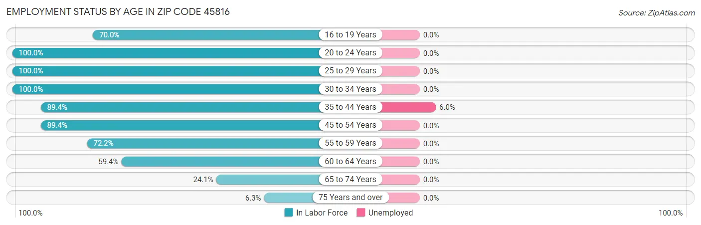 Employment Status by Age in Zip Code 45816