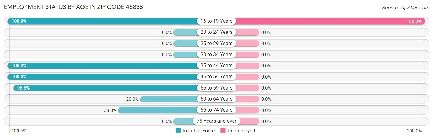 Employment Status by Age in Zip Code 45838