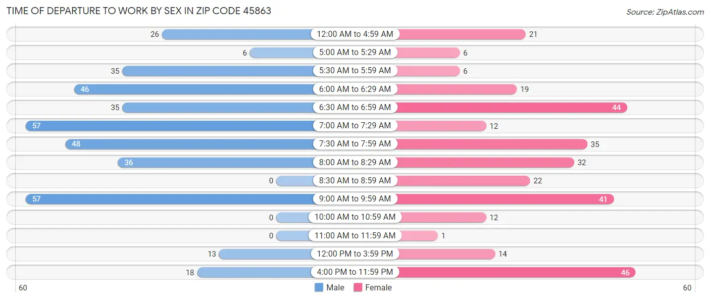 Time of Departure to Work by Sex in Zip Code 45863