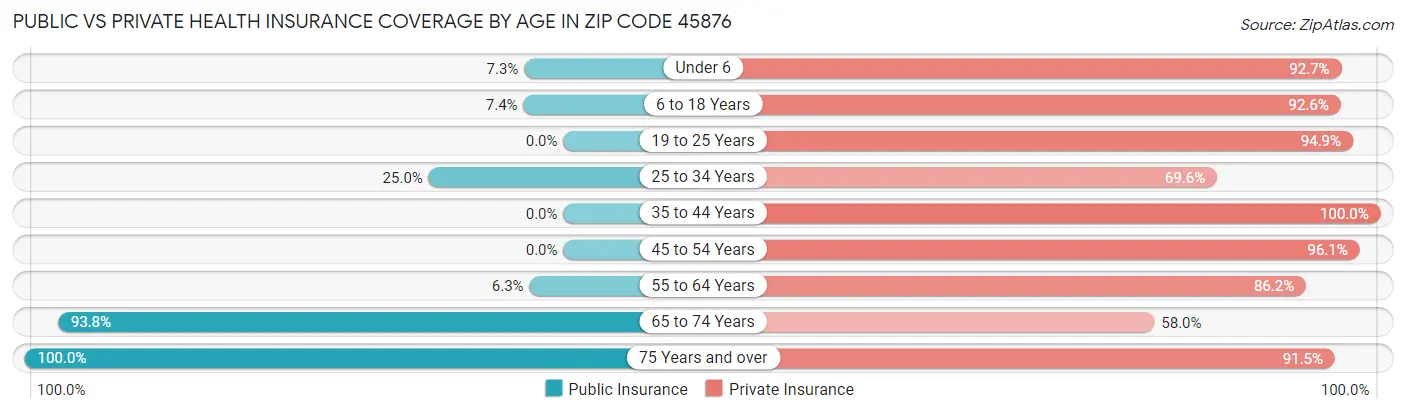 Public vs Private Health Insurance Coverage by Age in Zip Code 45876
