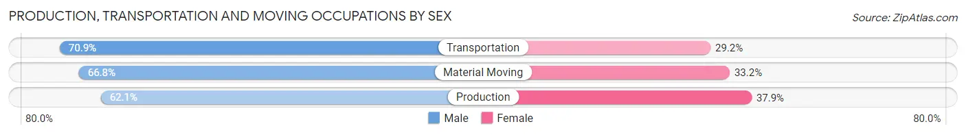 Production, Transportation and Moving Occupations by Sex in Zip Code 46016