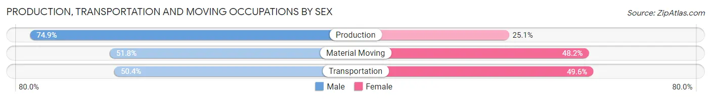 Production, Transportation and Moving Occupations by Sex in Zip Code 46033