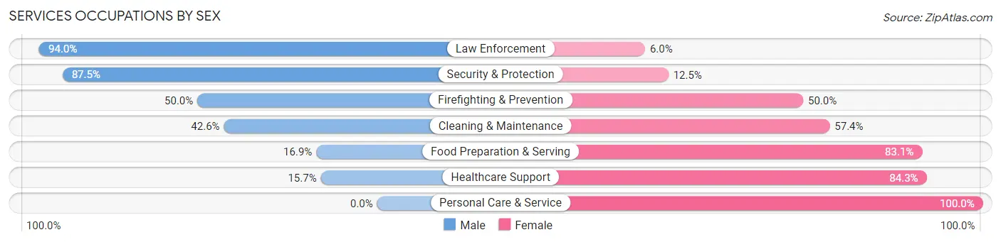 Services Occupations by Sex in Zip Code 46036