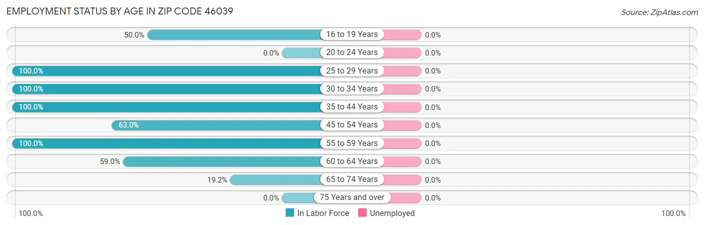 Employment Status by Age in Zip Code 46039