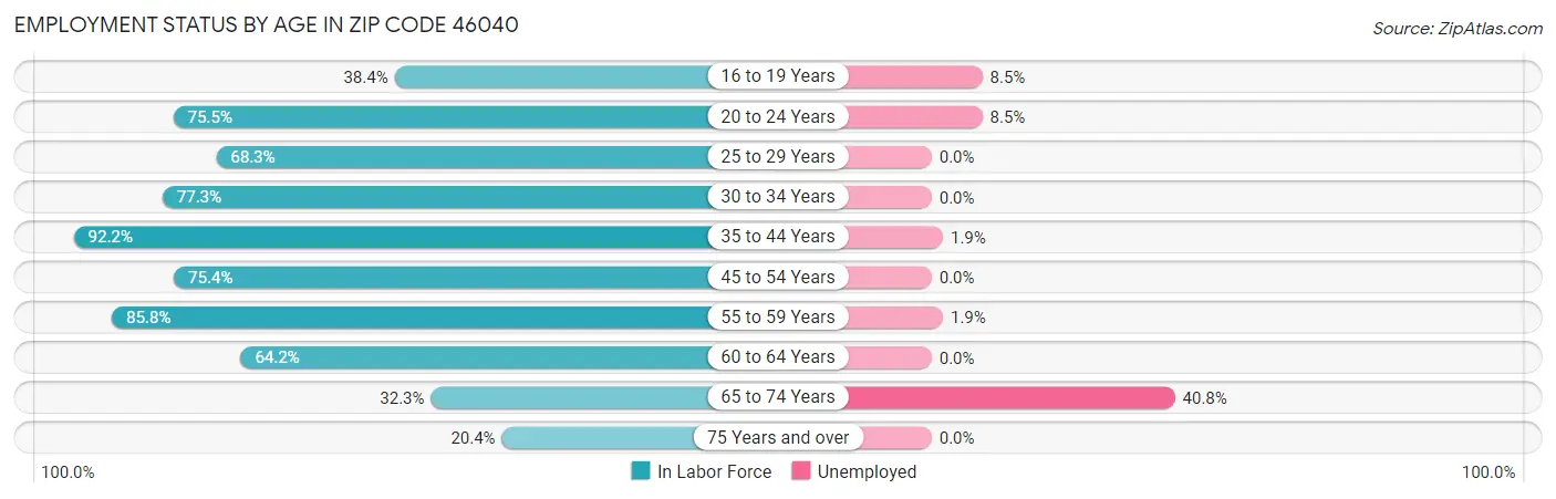 Employment Status by Age in Zip Code 46040
