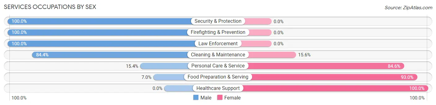Services Occupations by Sex in Zip Code 46050