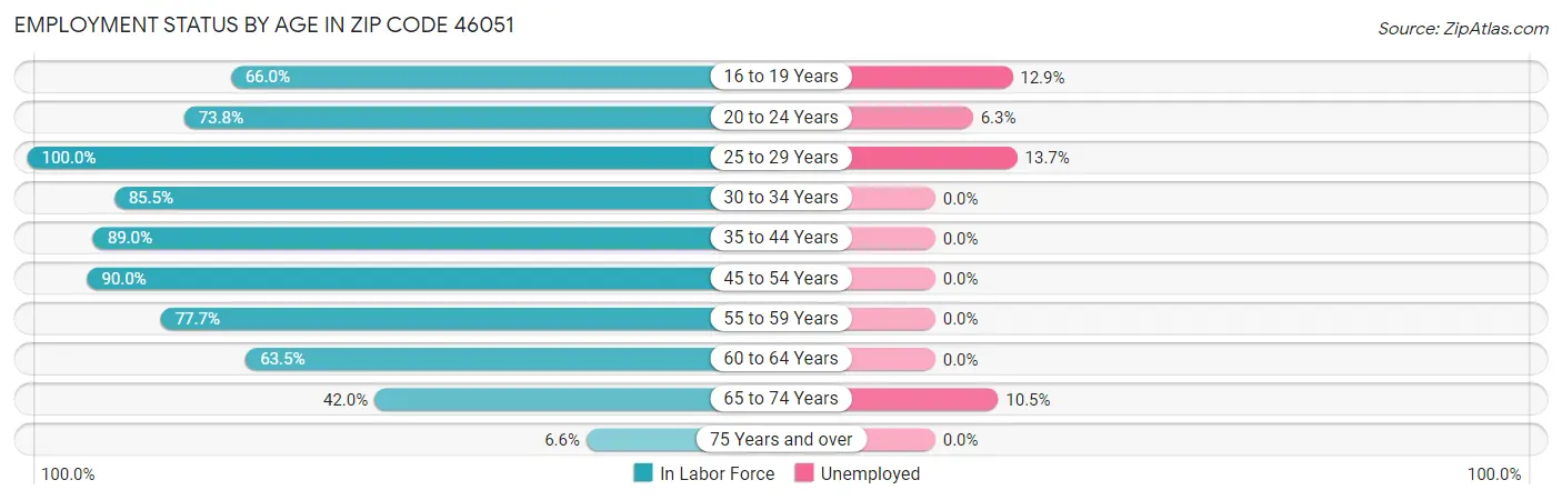Employment Status by Age in Zip Code 46051