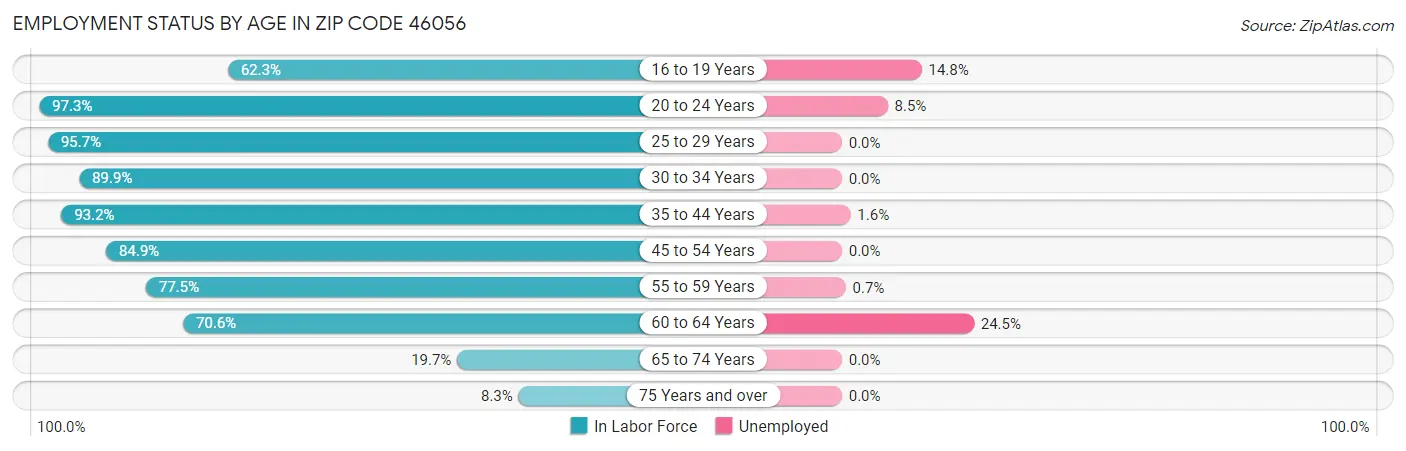 Employment Status by Age in Zip Code 46056